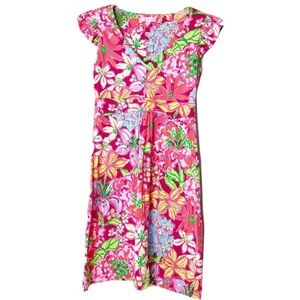Lily Pulitzer Sz S Pink Floral Ruffle Sleeve Dress Style 26316 Cotton/Silk EUC